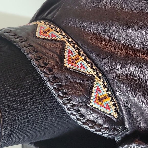 Vintage Beaded, fringe, Western black leather jacket - Picture 8 of 13